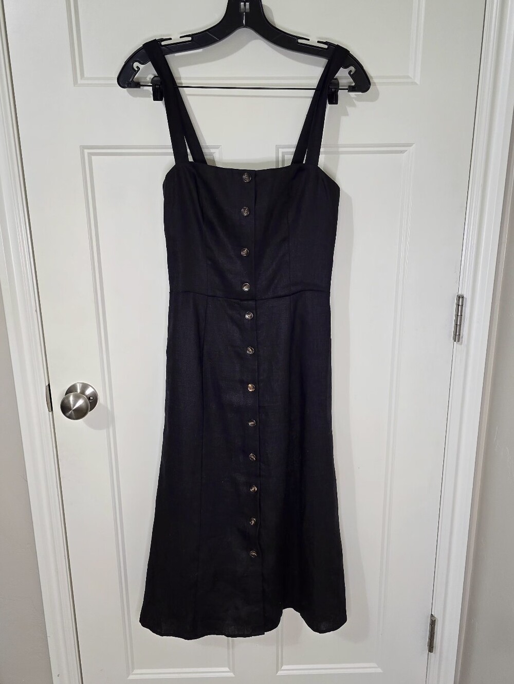 Reformation Folsom Linen Dress Black Button Front Women's 6 Summer Vacation - Picture 4 of 13